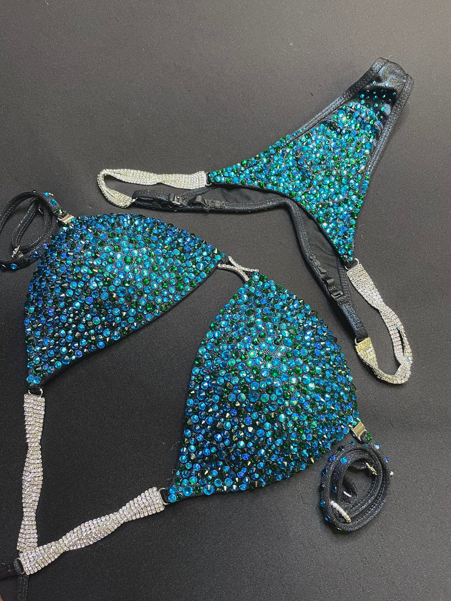 Teal & Emerald black fabric bikini (TN804)