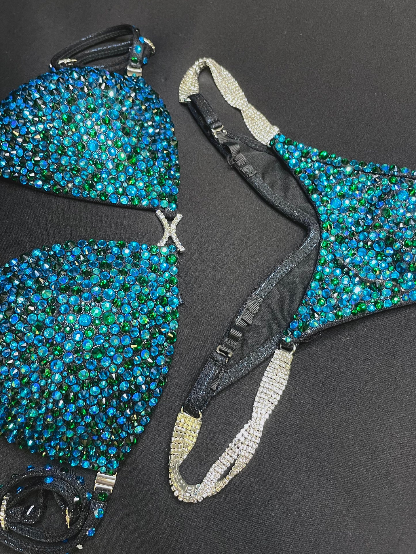 Teal & Emerald black fabric bikini (TN804)